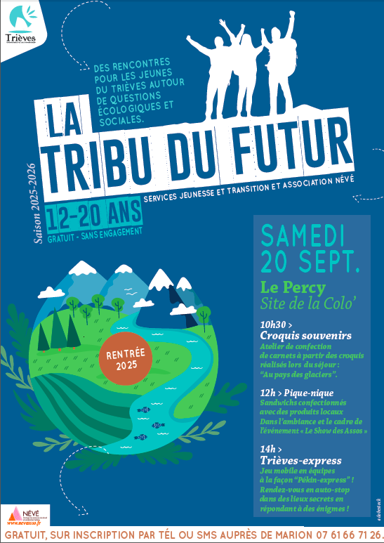 Affiche du programme de la Tribu du Futur sept 2025 - dessin d'une planète avec montagnes