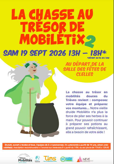 Affiche qui annonce l'évènement de Mobilétix- chasse au trésor en mobilités douces du Trièves, le 19 septembre 2026